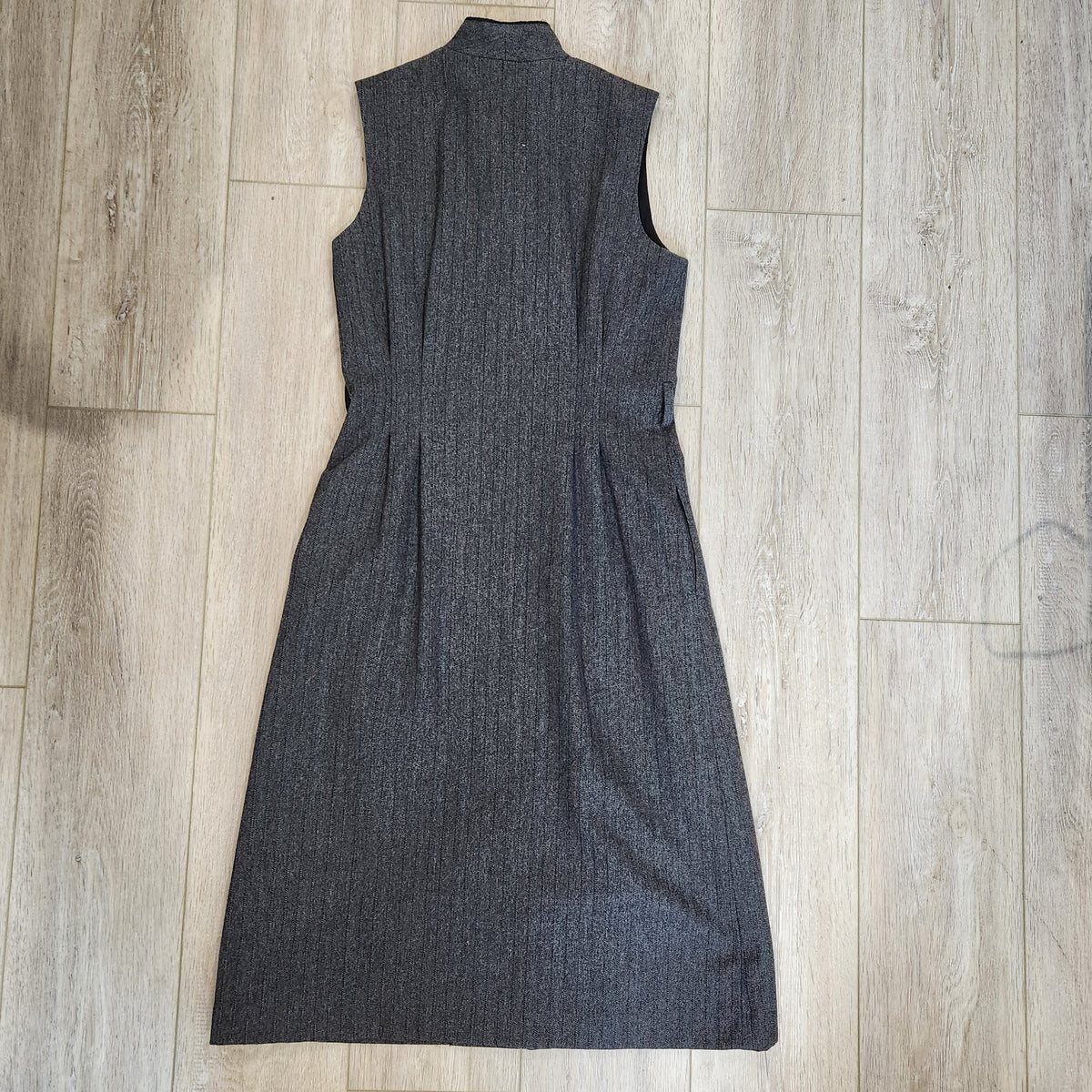 Vintage Sasson Wool-Blend Pinstripe Sleeveless Midi Dress