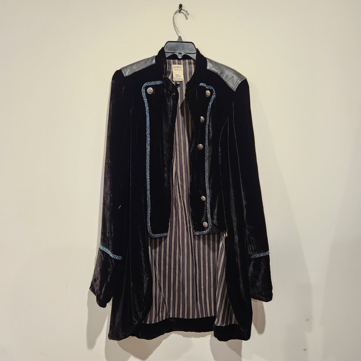 Georgie Black Silk-Blend Velvet Embellished Military Jacket