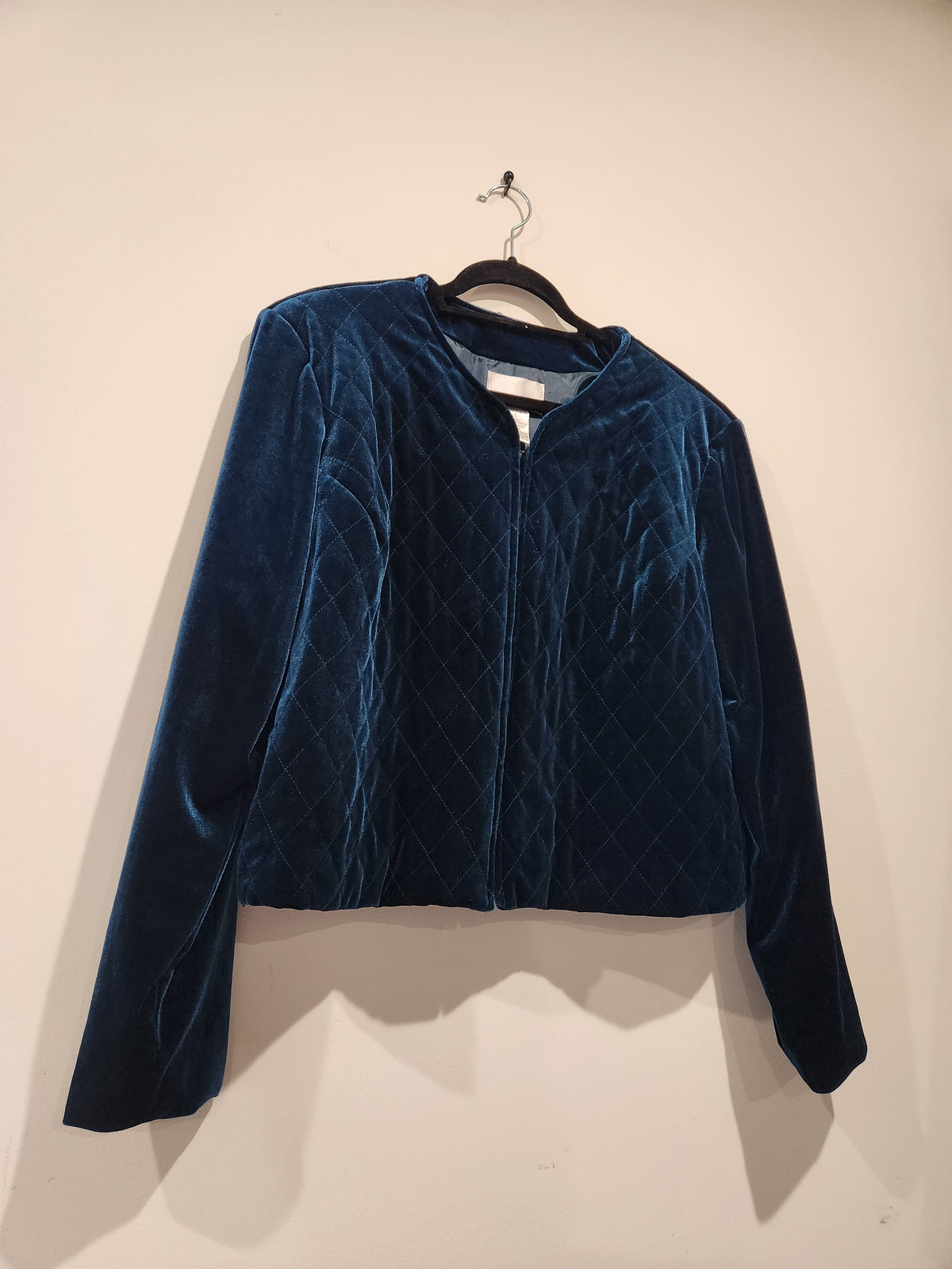 Susan Graver Style Midnight Blue Quilted Velvet Jacket | Size L