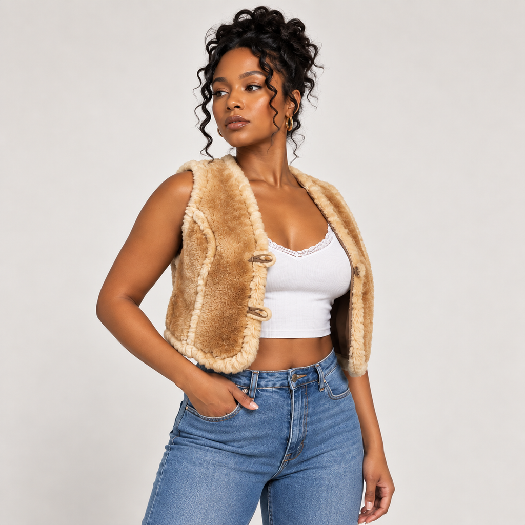 Vintage Shearling Toggle Vest — Size 12 / Fits S–M