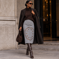 Rare Sea Broderie-anglaise Grey Wool Twill Skirt