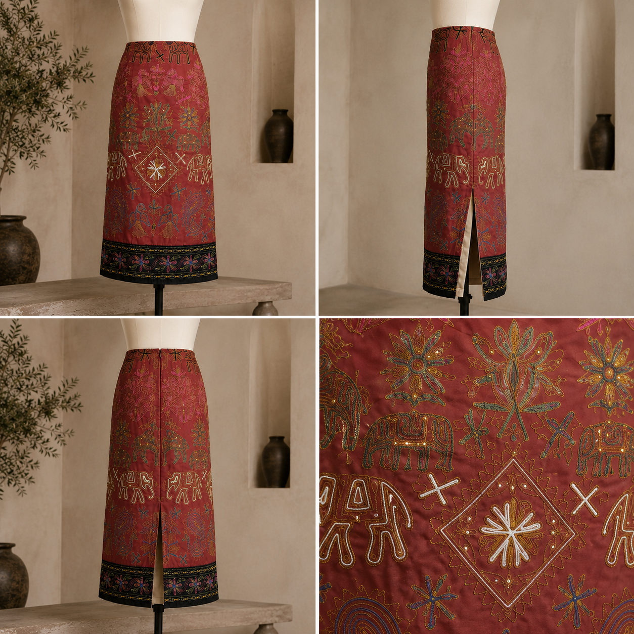 1980s Vintage Dona Jean Embroidered Midi Skirt Size S
