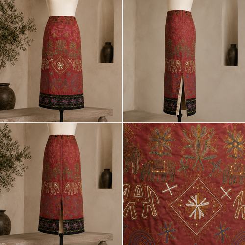 1980s Vintage Dona Jean Embroidered Midi Skirt Size S