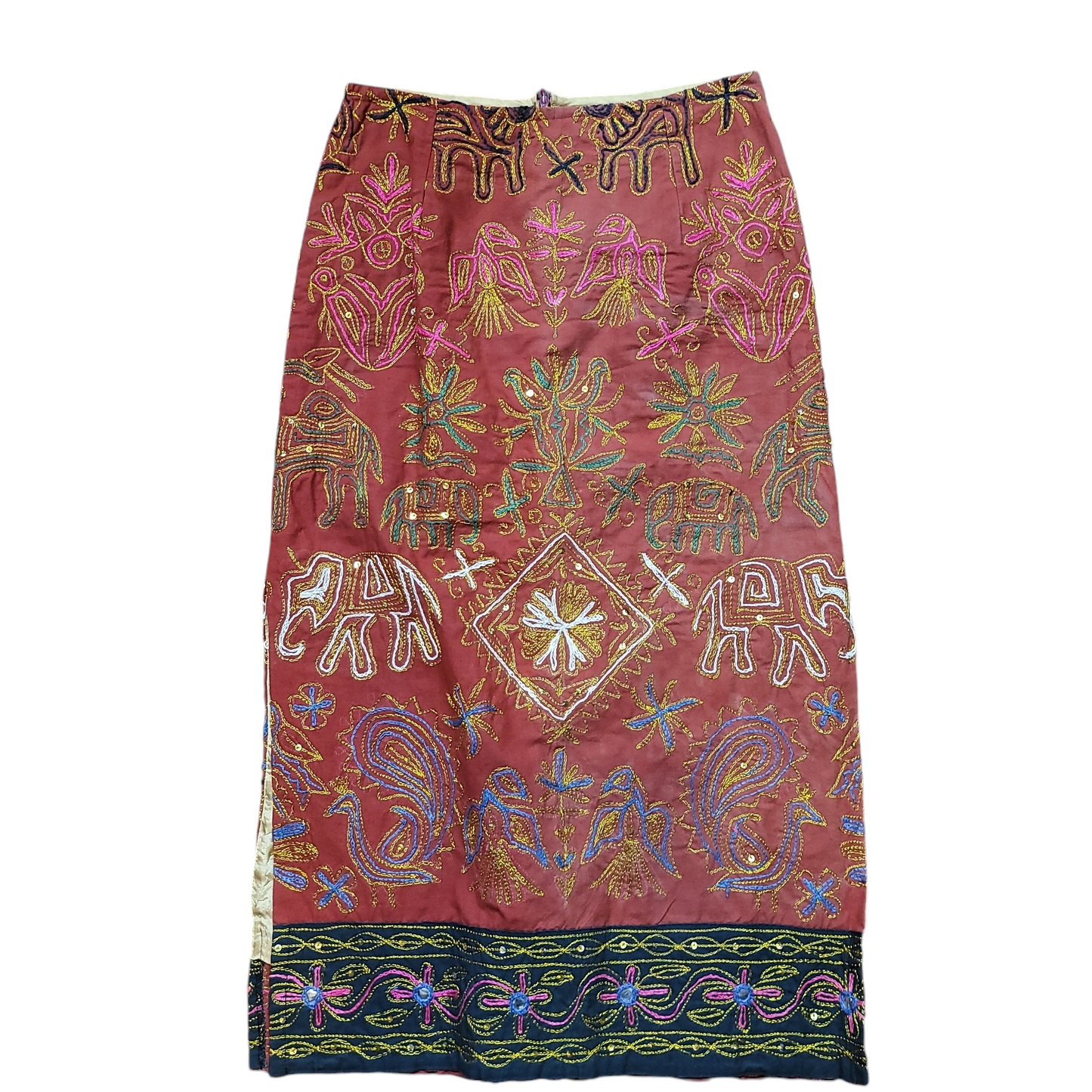 1990s Vintage Dona Jean Embroidered Midi Skirt Size S