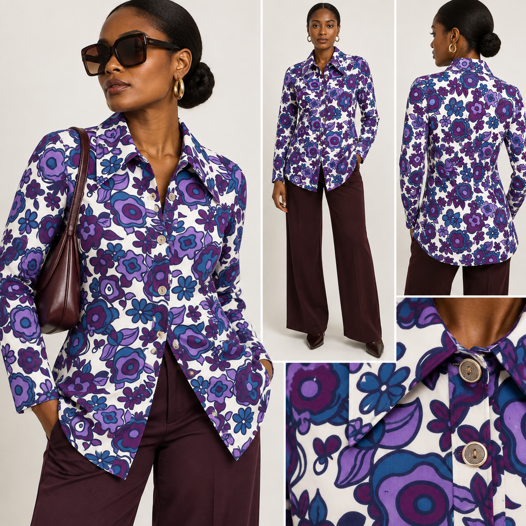 Vintage Floral Print Button Down Collared Shirt