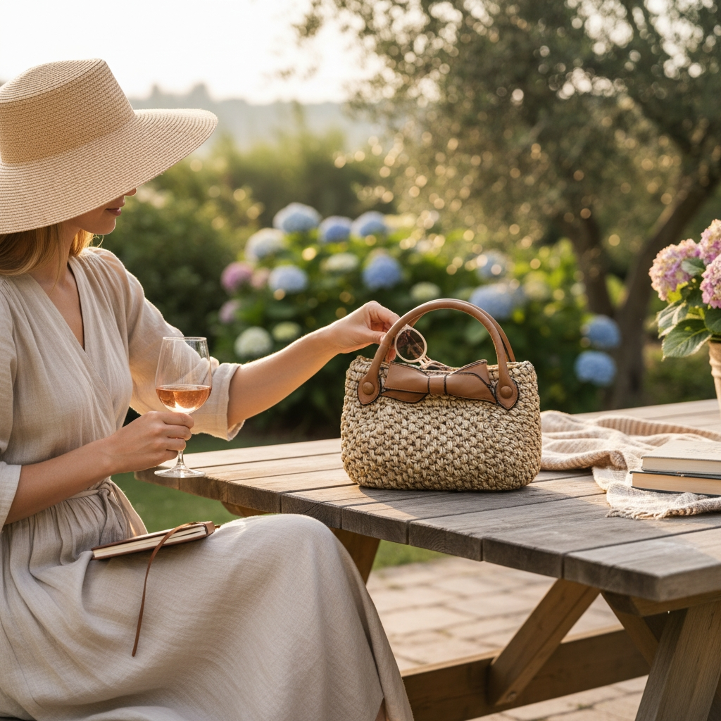 Koret Raffia Straw and Leather Trim Top Handle Bag