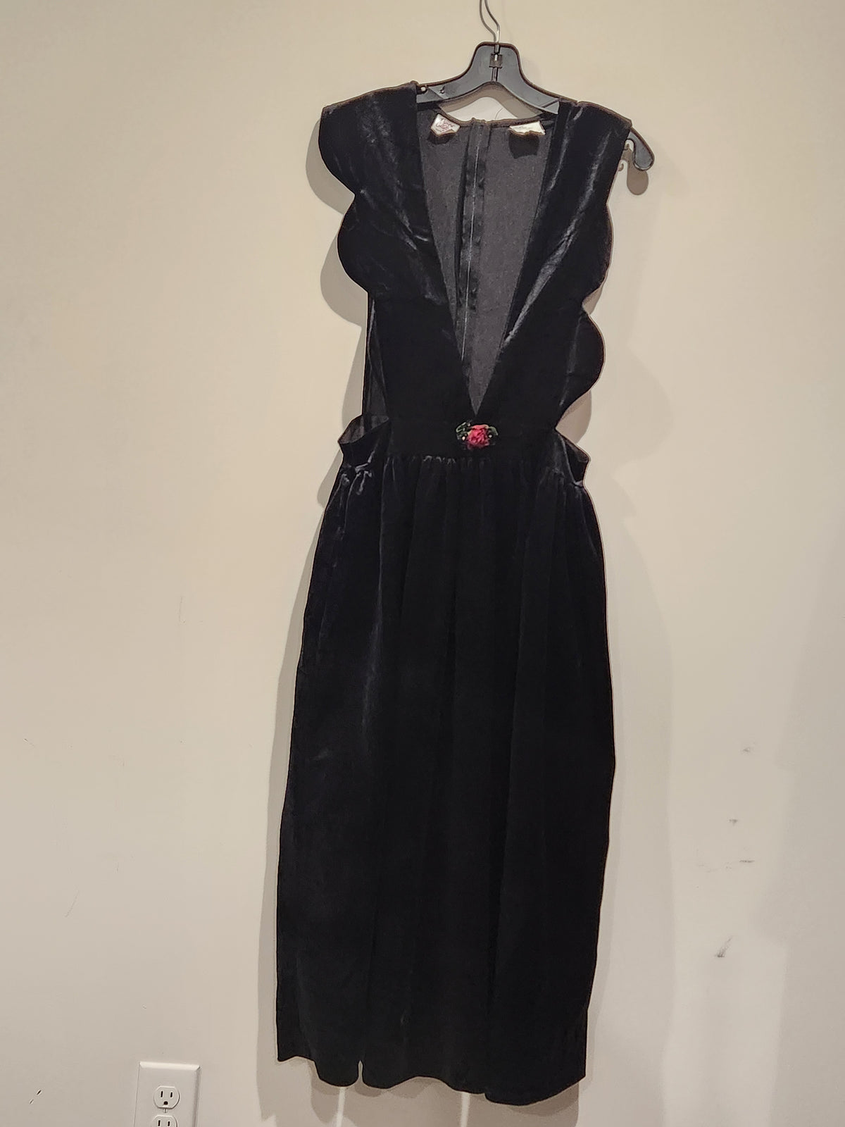 Vintage Harold Square Sculptural Black Velvet Jumper Dress with Rose Detail