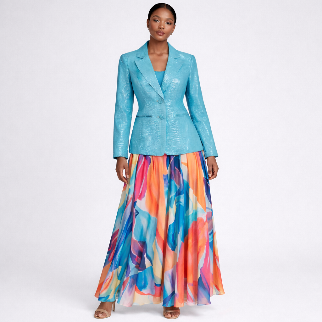 Bradley Turquoise Croc-Embossed Genuine Leather Blazer