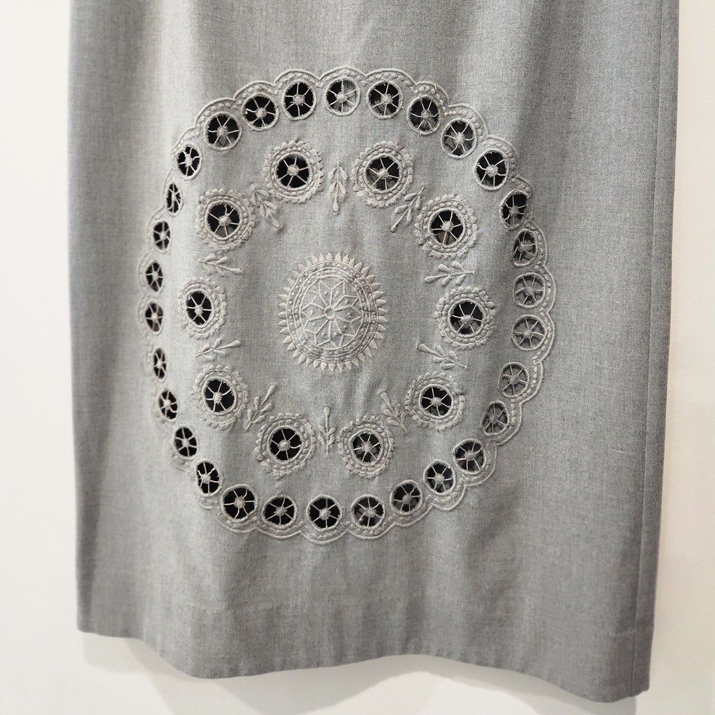 Rare Sea Broderie-anglaise Grey Wool Twill Skirt Size M