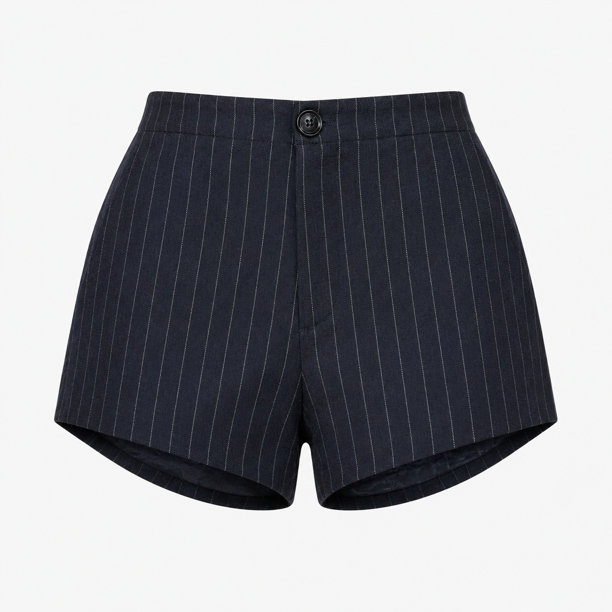 Navy Pinstripe Tailored Wool Shorts | Minimal 90s Luxury High Waist Shorts
