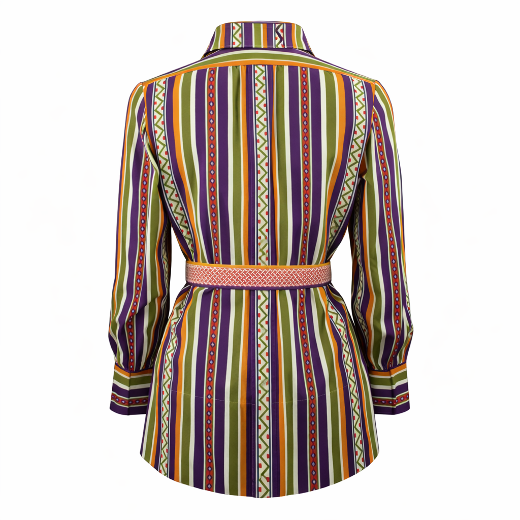 70s Beene Bazaar Vintage Geoffrey Beene “BEENE” Graphic Stripe Belted Tunic Shirt  size 12