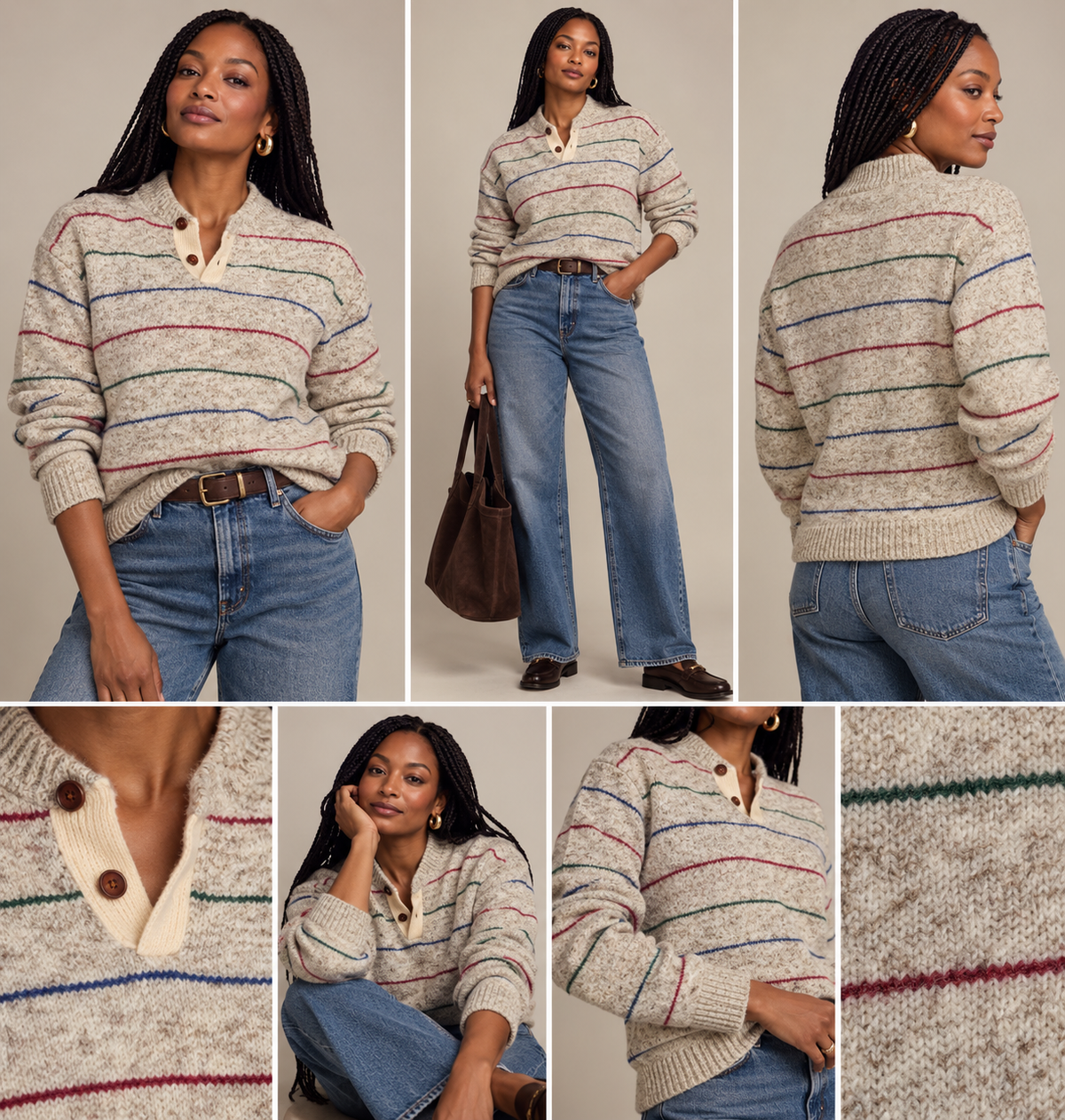 Vintage LOBO by Pendleton Virgin Wool Striped Henley Sweater — Made in USA