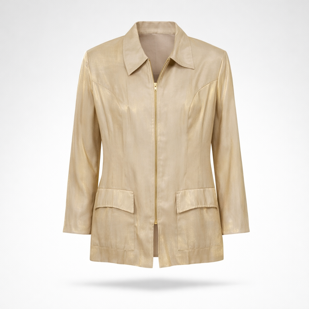 Vintage Champagne Gold Silk Lounge Set – 90s Minimalist Jacket & Trousers – Made in USA