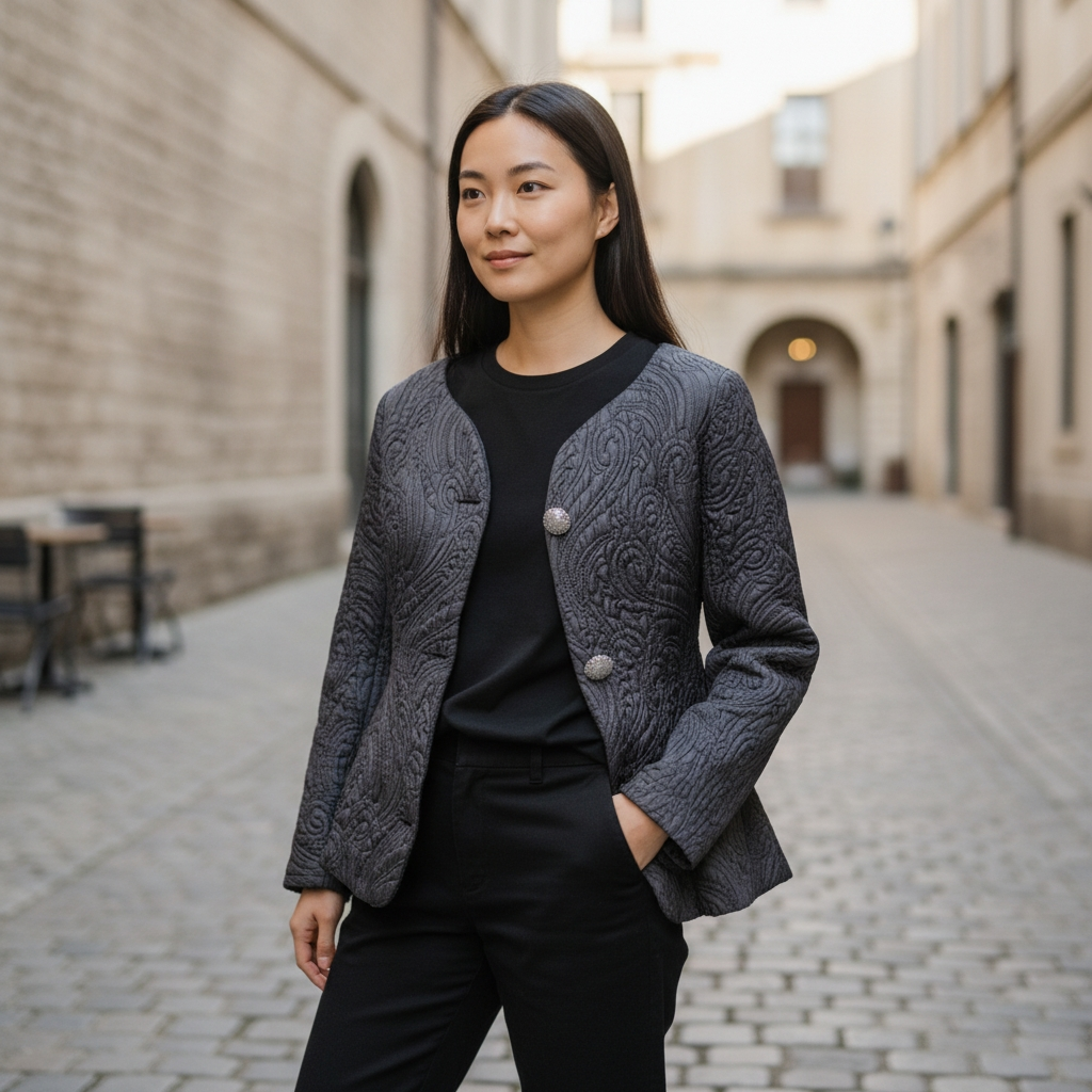 Early 2000s KRIZIA Vintage 90s Krizia Silk Jacquard Blazer • Made in Italy • Sculpted Italian Power Jacket Size 44