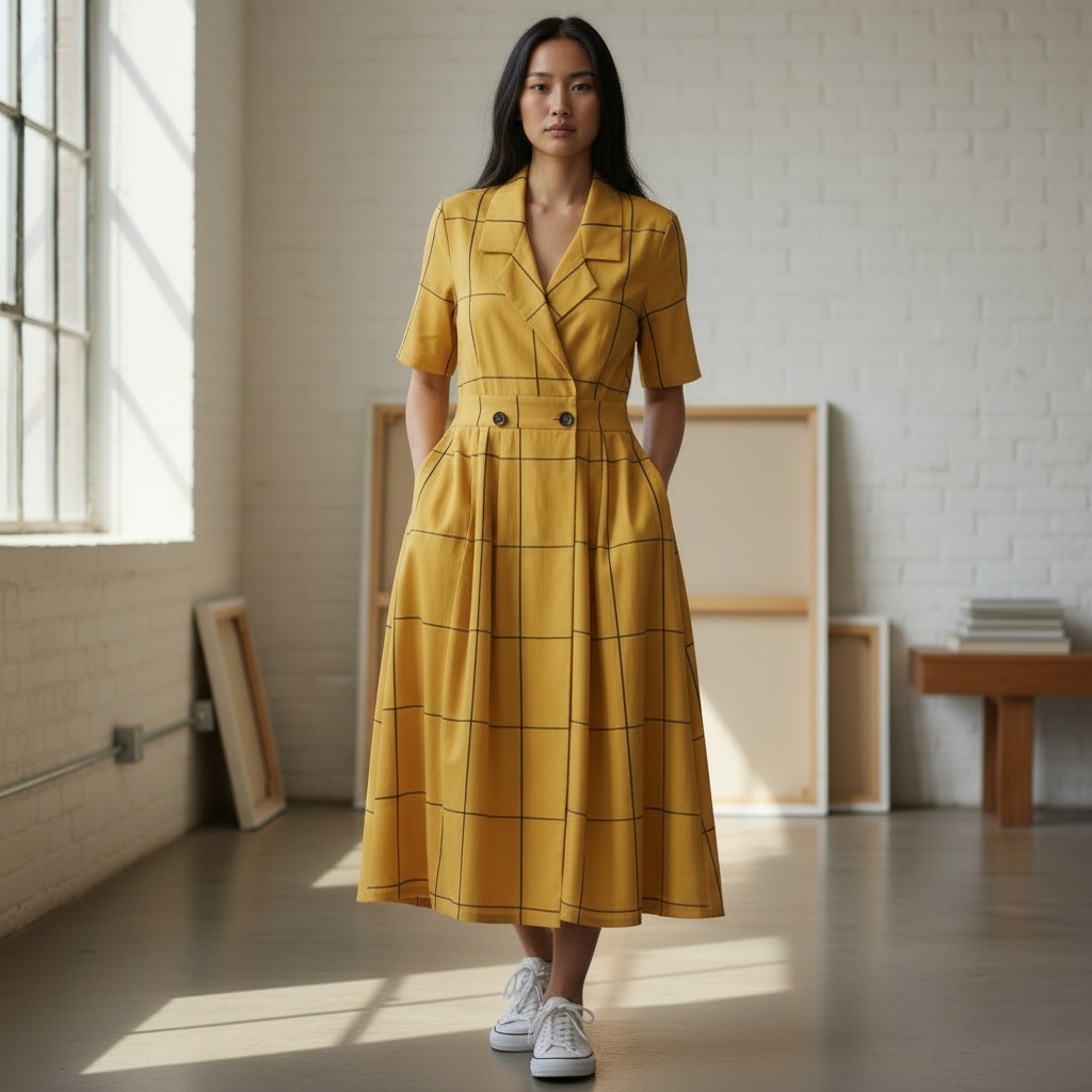 1980s Vintage Ronnie Heller Designs For Miss Bergdorf Now Plaid 100% Cotton Dress