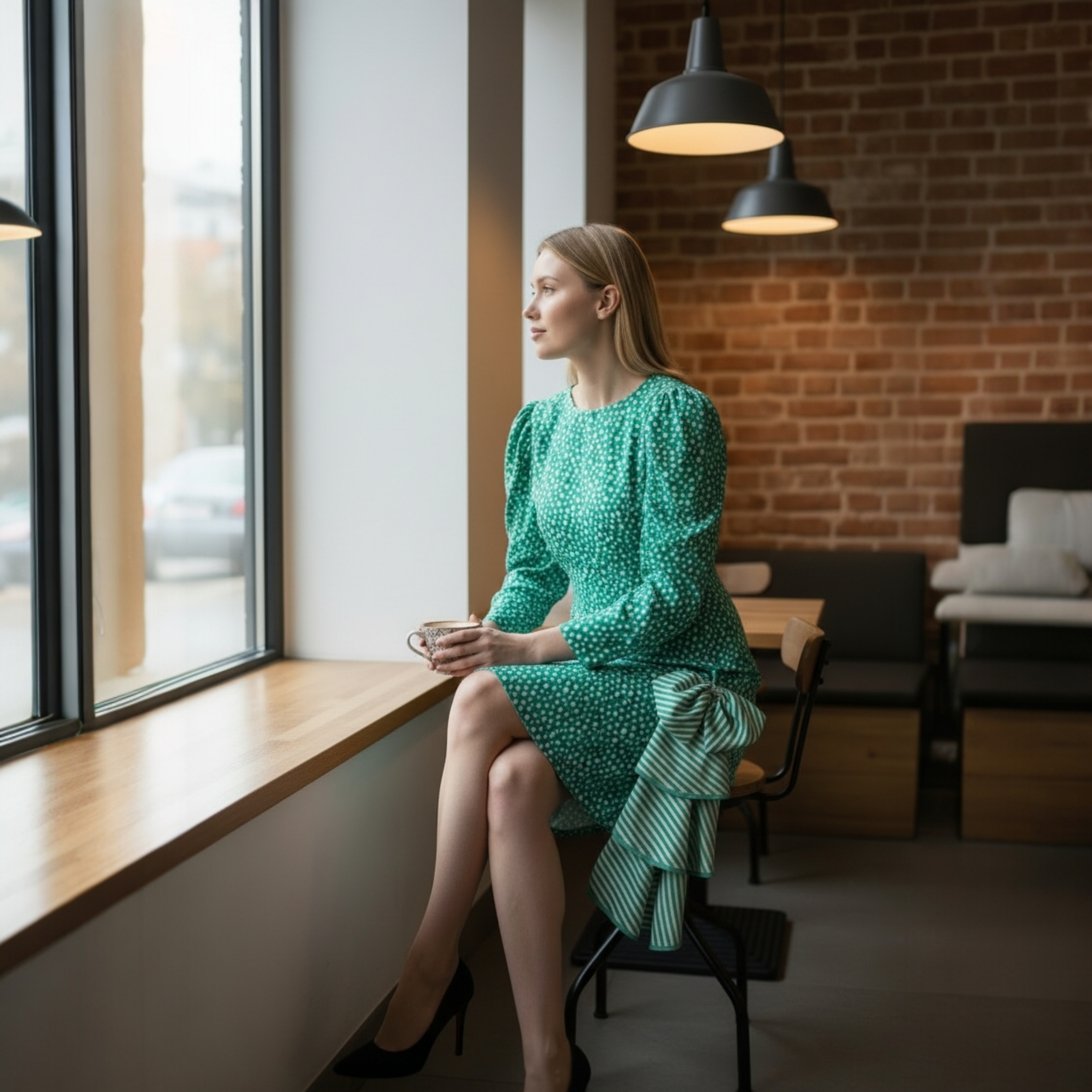 Junnie Leigh - 80s Silk Jacquard Polka Dot Print Midi Dress | Junnie Leigh - Shop Vintage Dresses