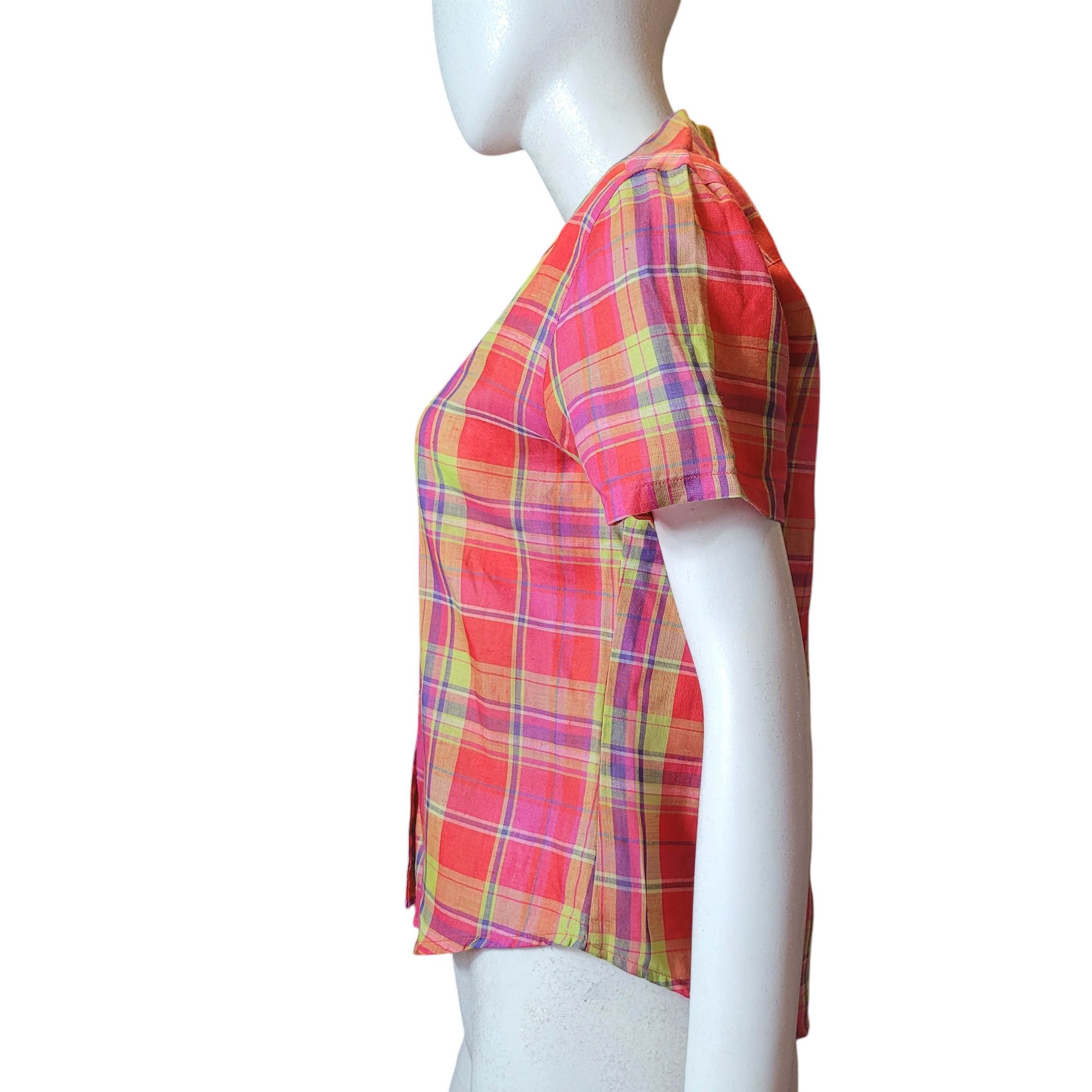 90s Vintage Madras Silk & Linen Plaid Camp Shirt Size S