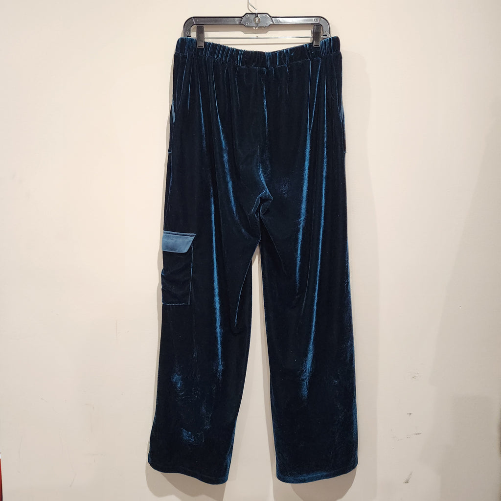 Midnight Blue Velvet Wide-Leg Cargo Pants