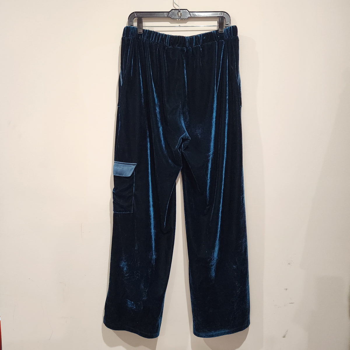 Midnight Blue Velvet Wide-Leg Cargo Pants