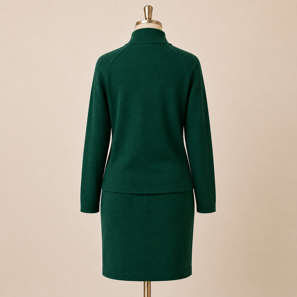 Late 1970s–Early 1980s Vintage Green Wool Two-Piece Set size 44