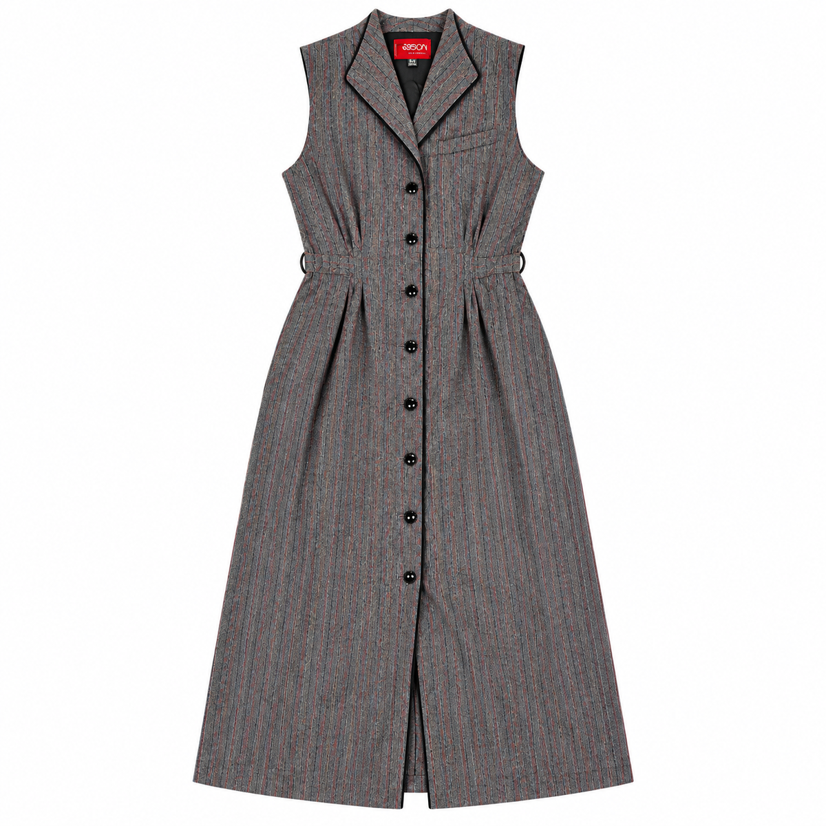 Vintage Sasson Wool-Blend Pinstripe Sleeveless Midi Dress