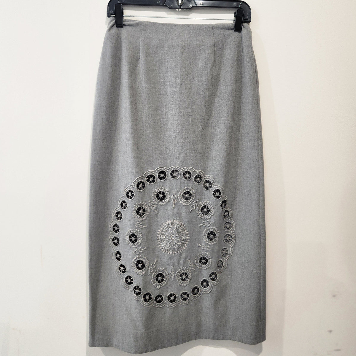 Rare Sea Broderie-anglaise Grey Wool Twill Skirt Size M