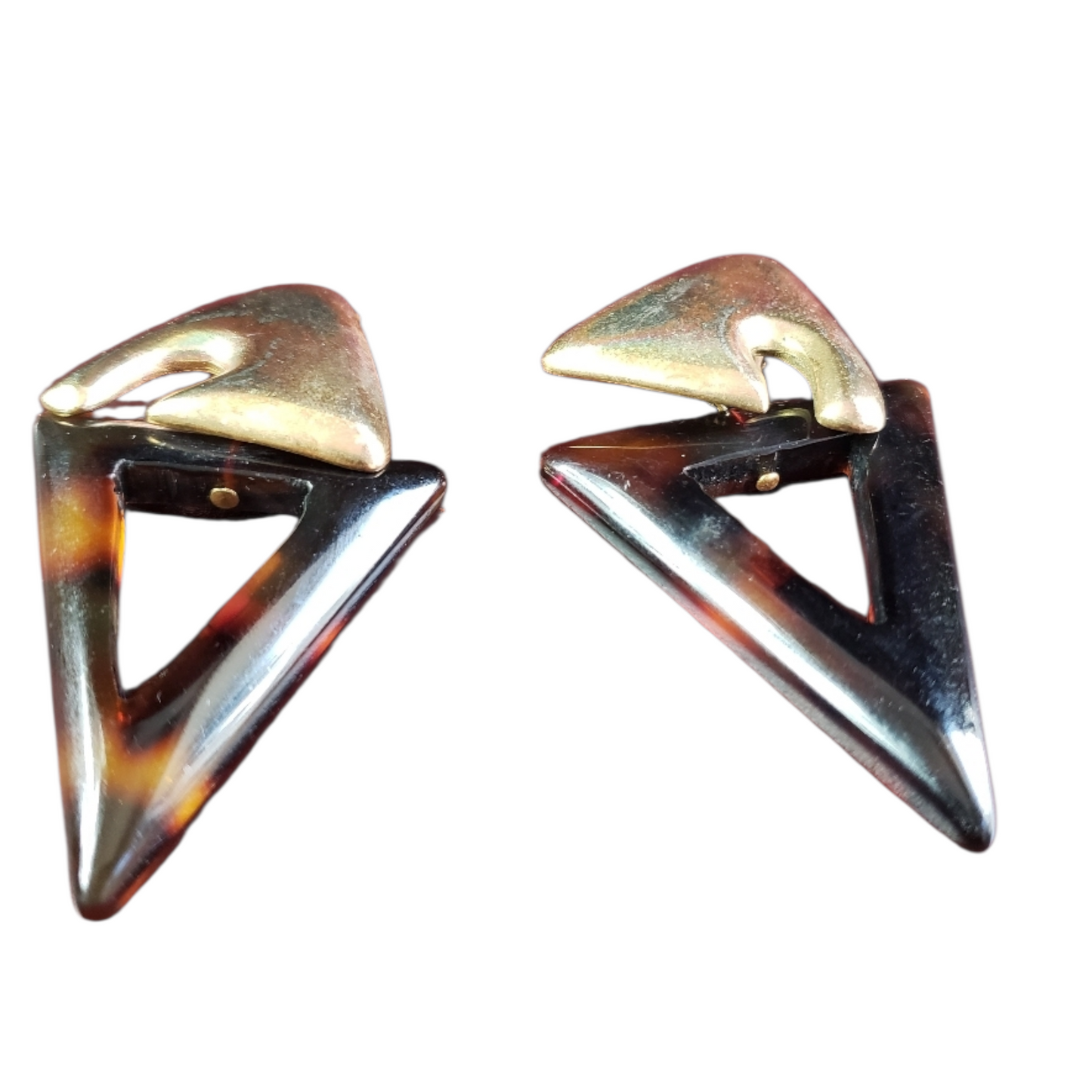1970s DvF Deco Tortoise Shell Clip-on Drop Earrings