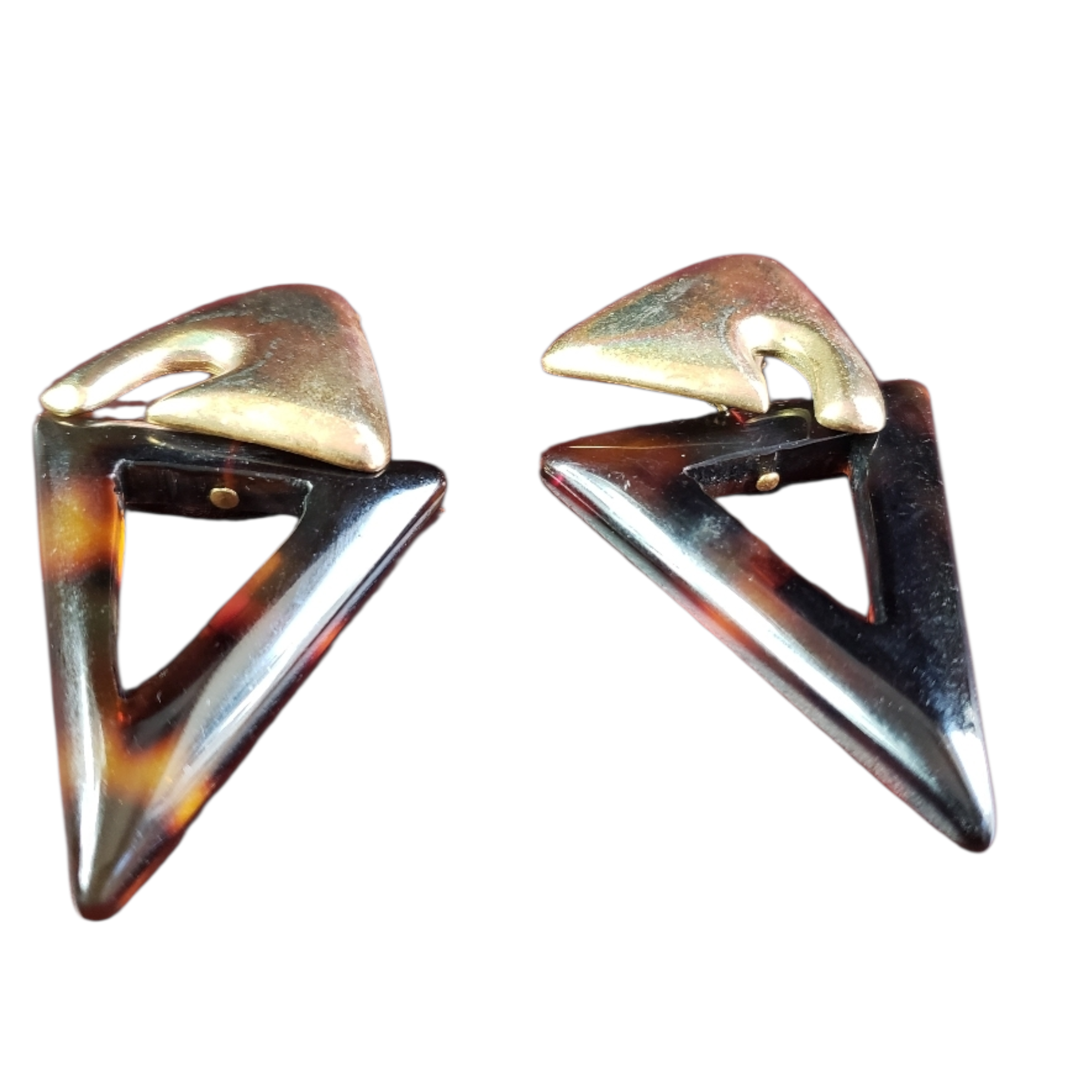 1970s DvF Deco Tortoise Shell Clip-on Drop Earrings
