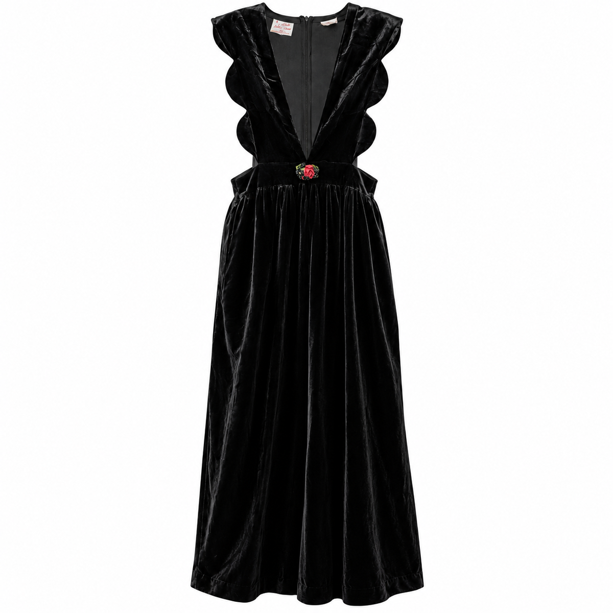 Vintage Harold Square Sculptural Black Velvet Jumper Dress with Rose Detail