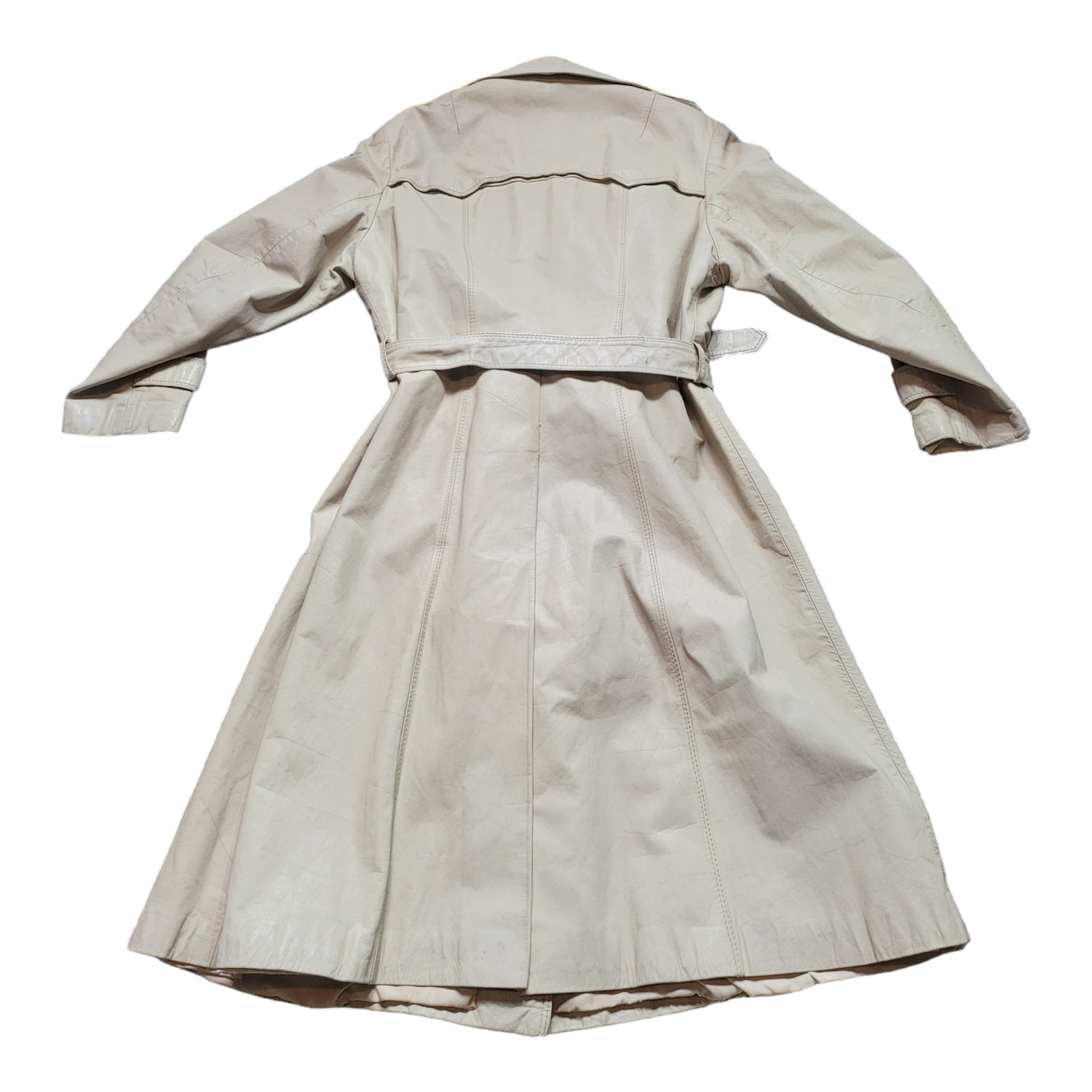 70s Vintage Leather Trenchcoats Bone Belted Leather Trench Coat Size M