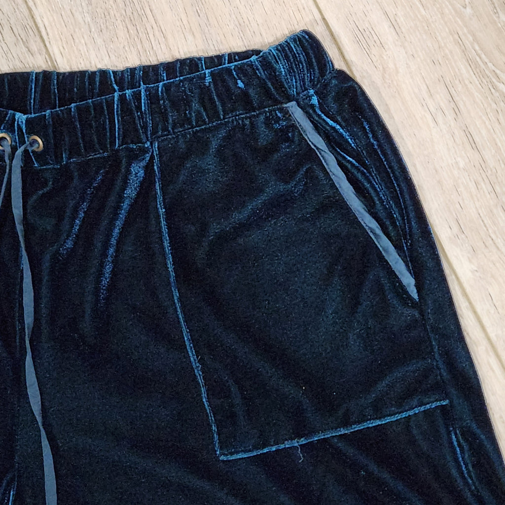 Midnight Blue Velvet Wide-Leg Cargo Pants