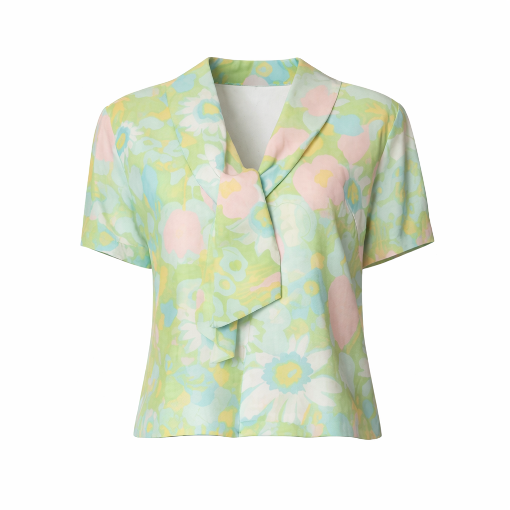 Vintage 1970s Pastel Floral Pleated Skirt Set — Aurelia Classics Size M