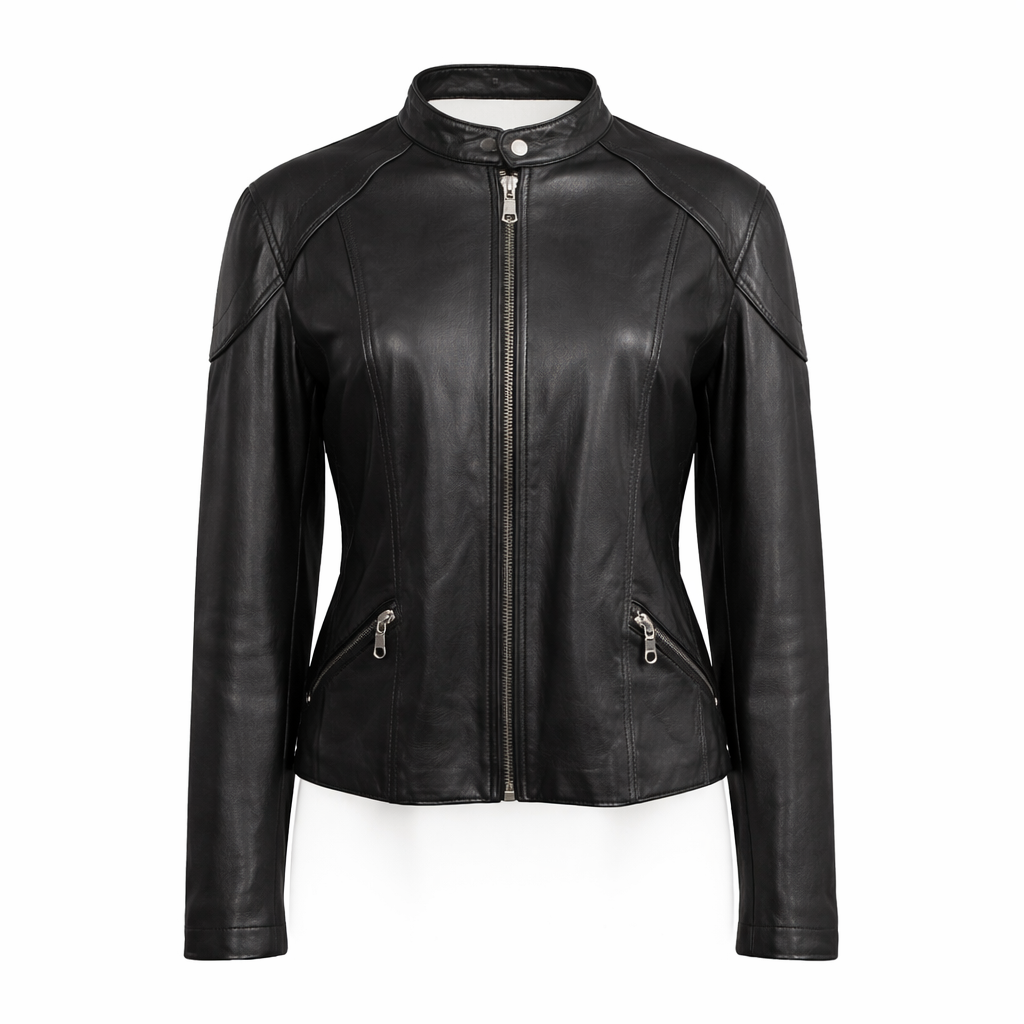 Genuine New Zealand Lambskin Leather Moto Jacket – Black M