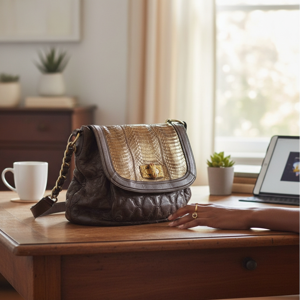 Chi by Falchi Leather and Snakeskin Shoulder Bag