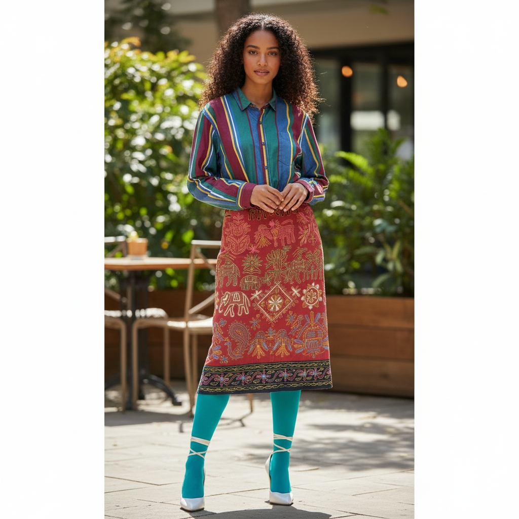 1990s Vintage Dona Jean Embroidered Midi Skirt Size S