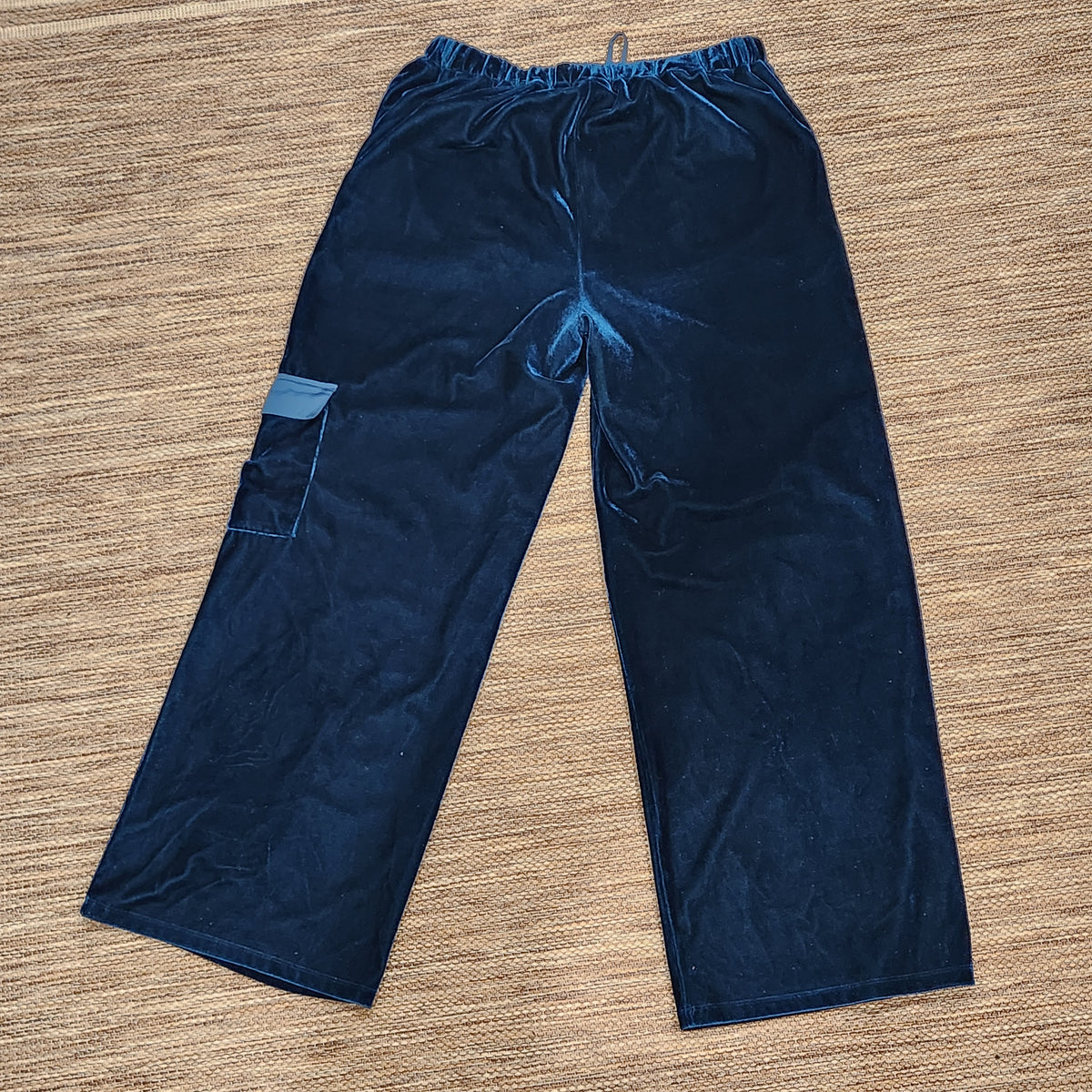 Midnight Blue Velvet Wide-Leg Cargo Pants