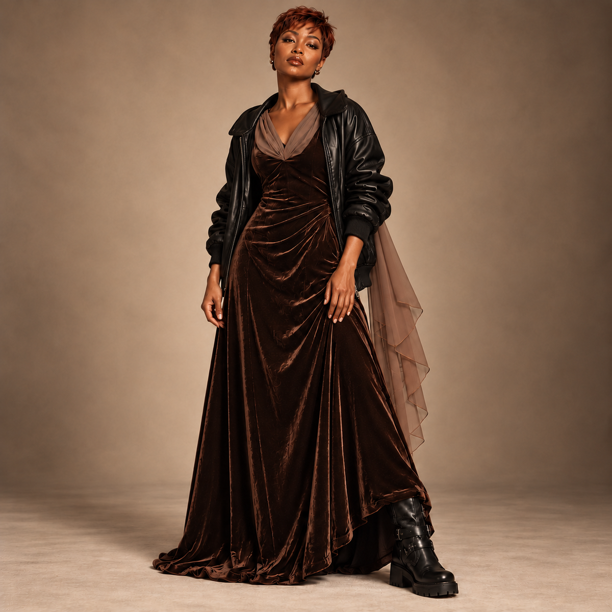 Armani Collezioni Chocolate Velvet & Silk Evening Gown | Made in Italy