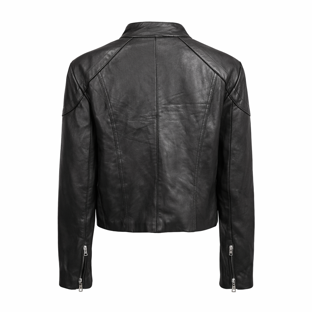 Genuine New Zealand Lambskin Leather Moto Jacket – Black M
