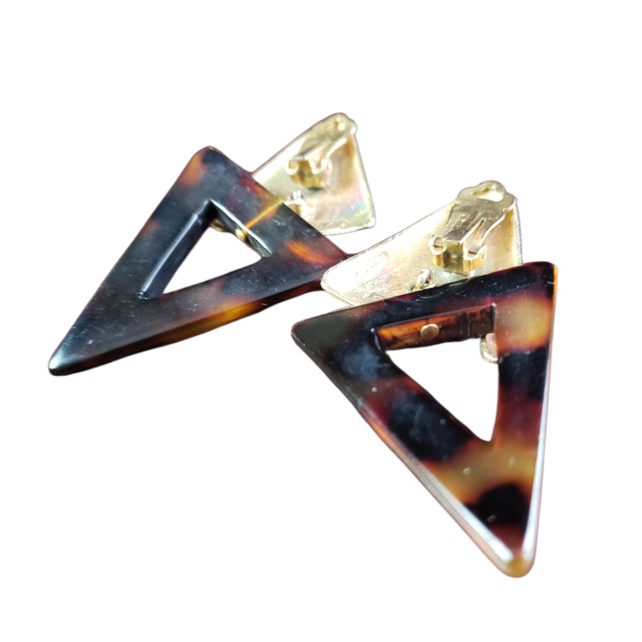 1970s DvF Deco Tortoise Shell Clip-on Drop Earrings