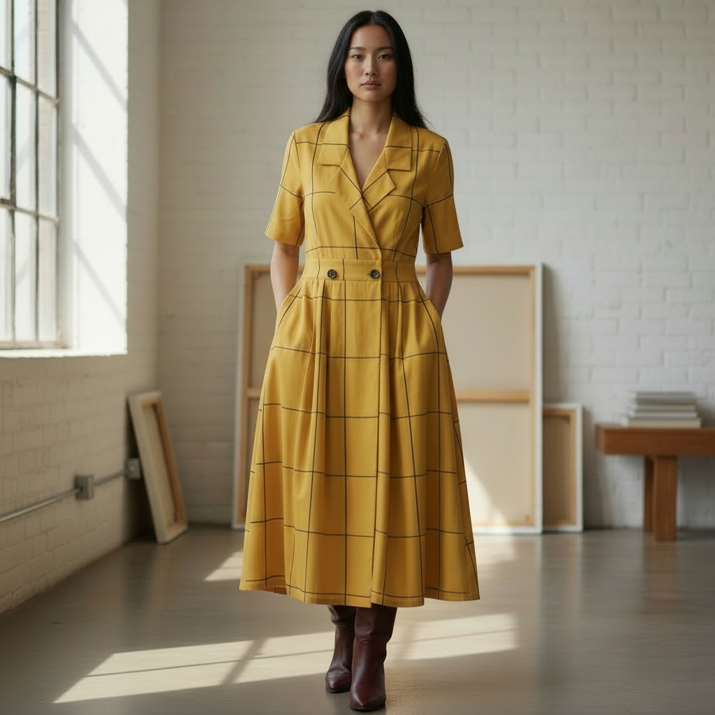 1980s Vintage Ronnie Heller Designs For Miss Bergdorf Now Plaid 100% Cotton Dress