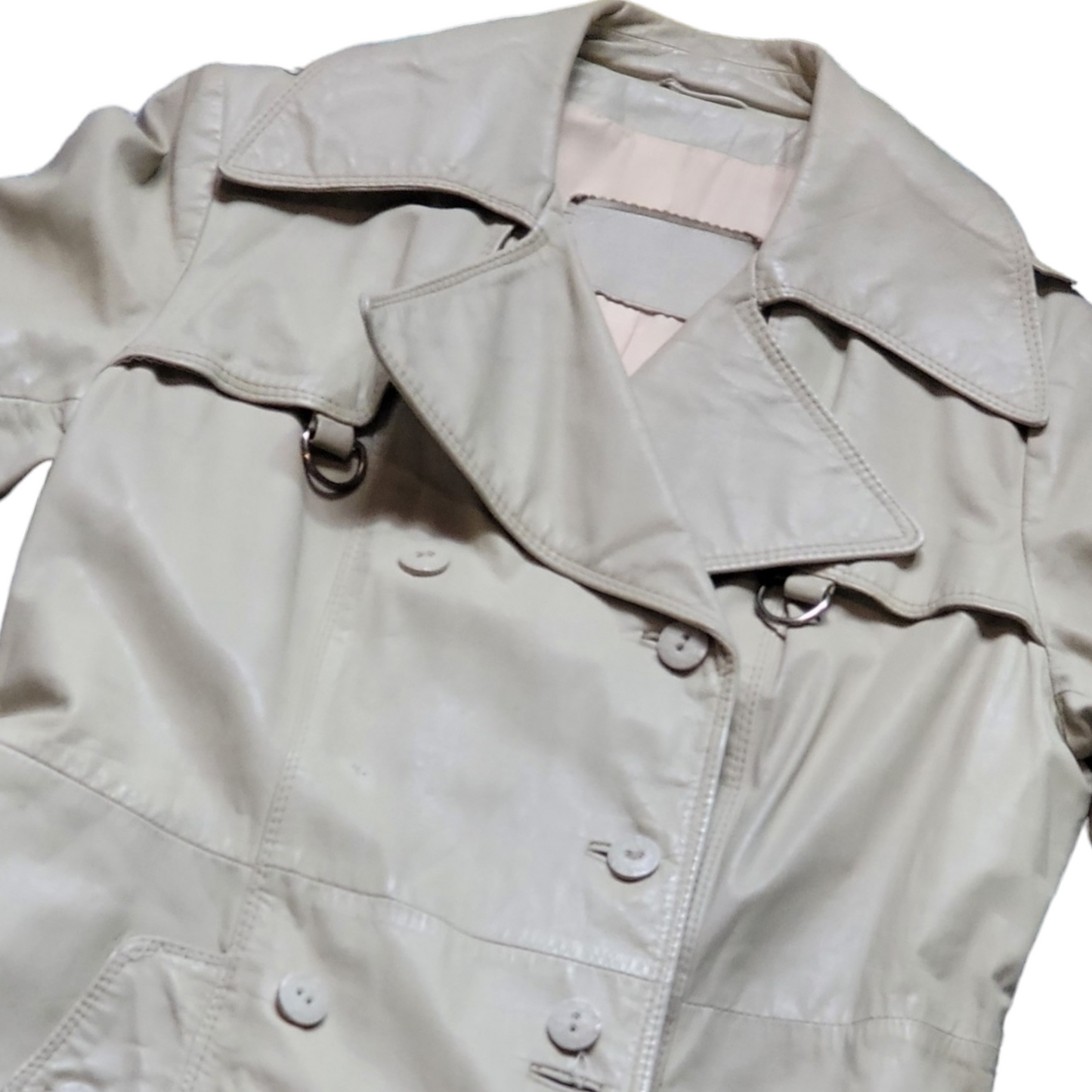 70s Vintage Leather Trenchcoats Bone Belted Leather Trench Coat Size M