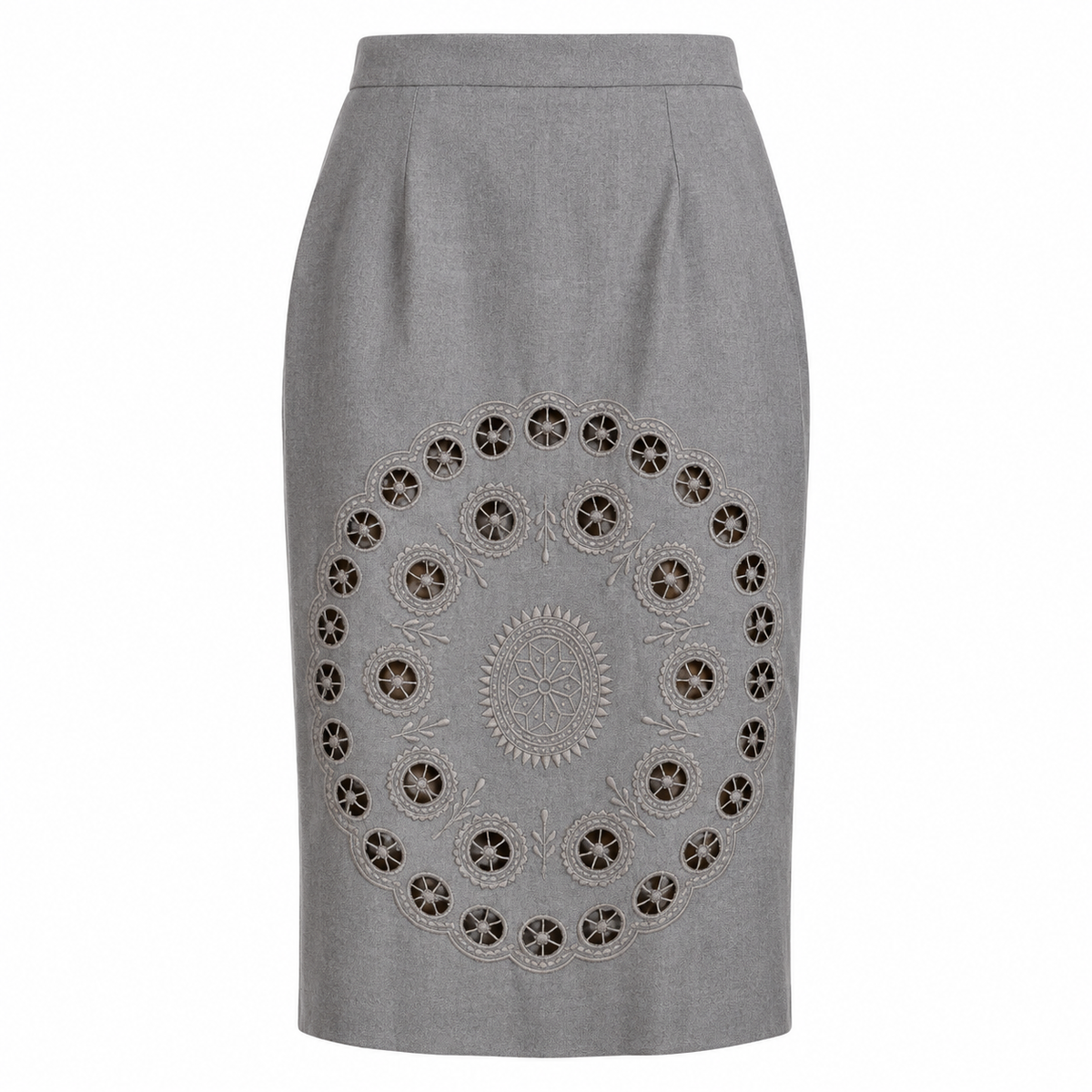 Rare Sea Broderie-anglaise Grey Wool Twill Skirt