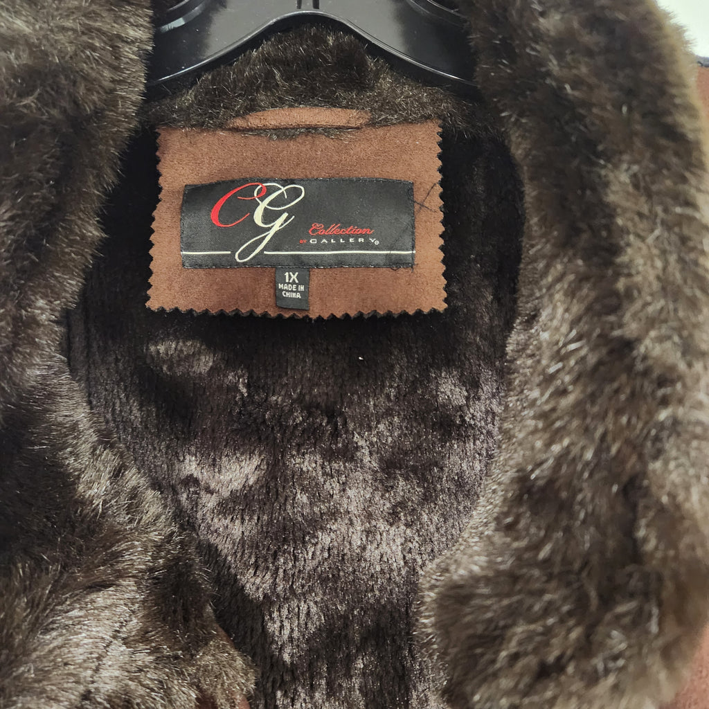 Gallery Collection Vintage Brown Suede Long Coat with Faux Fur Collar & Cuffs – Luxe Retro Outerwear Luxury, Retro, Suede Coat, Faux Fur Coat, Long Coat, Classic Outerwear, Elegant Winter Coat, 1970s–1990s Vintage Gen X Style Size 1X