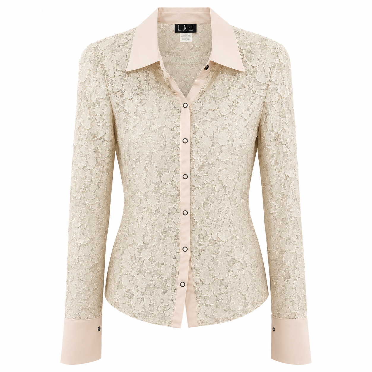 I.N.C. Cream Floral Lace Button-Up Blouse with Satin Collar | Y2K Romantic