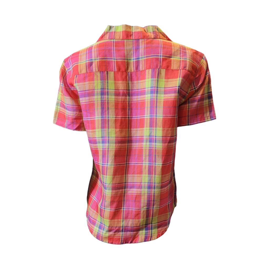 90s Vintage Madras Silk & Linen Plaid Camp Shirt Size S