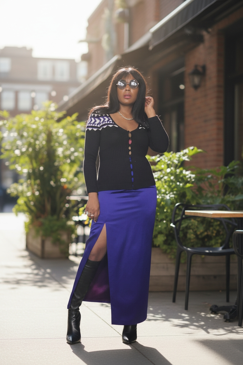 80s Vintage Designer A.J Bari Blue Satin Maxi Skirt