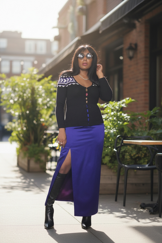 80s Vintage Designer A.J Bari Blue Satin Maxi Skirt