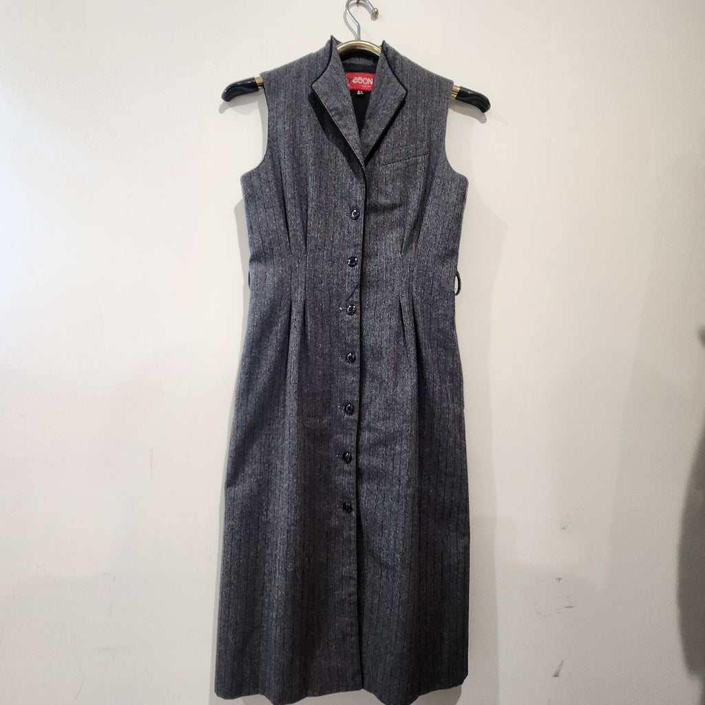 Vintage Sasson Wool-Blend Pinstripe Sleeveless Midi Dress