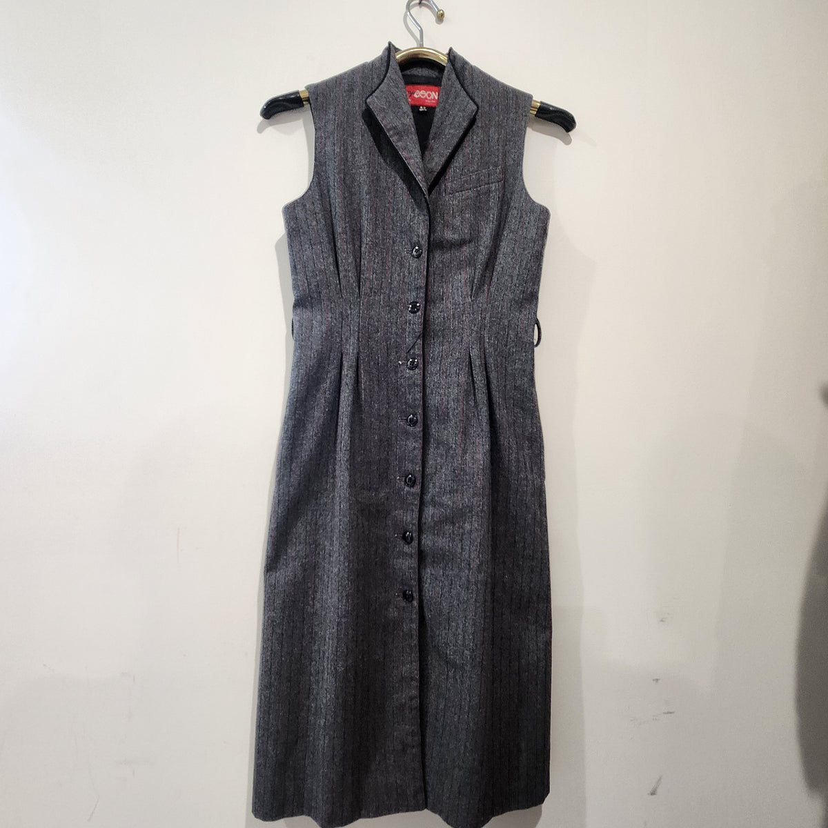 Vintage Sasson Wool-Blend Pinstripe Sleeveless Midi Dress