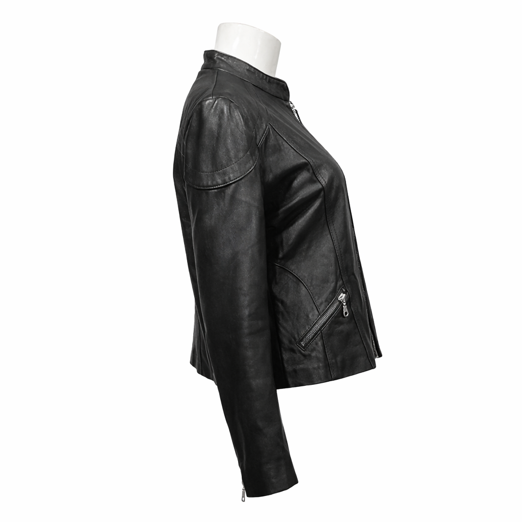 Genuine New Zealand Lambskin Leather Moto Jacket – Black M